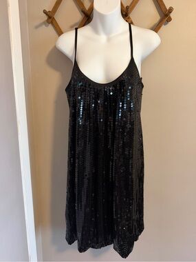 INC International Concepts Black Sequin Cami Mini Dress XL Glam Party Cocktail